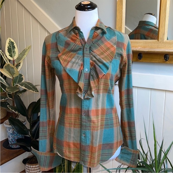 Ralph Lauren Gordon Plaid Ruffle Front Blouse - Picture 5 of 16
